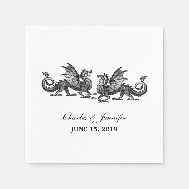 Guardanapo De Papel Silver Elegante Dragões Papel de Casamento Napkins (Frente)