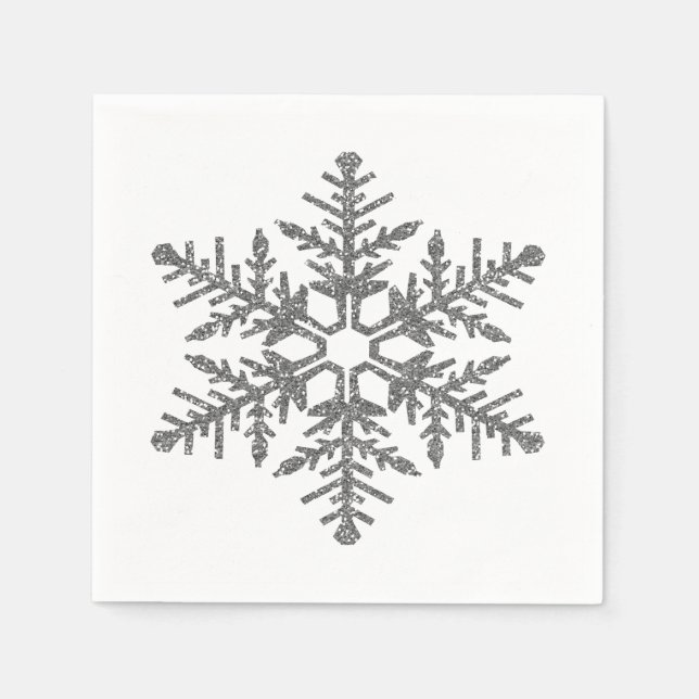 Guardanapo De Papel Silver Faux Glitter Snowflake (Frente)