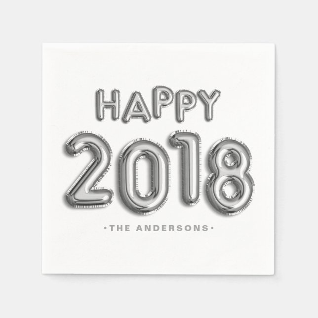 Guardanapo De Papel Silver Foil Balloons Happy 2018 | Ano Novo (Frente)