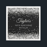 Guardanapo De Papel Silver Glitter Black 50th Birthday<br><div class="desc">Crie seus próprios guardanapos de papel para celebração de festas de aniversário de 50 marcos. O design tem cinzas cintilantes de cinza prateada cintilante, de aspecto feminino, numa cor de fundo preta sólida personalizável. Personalize os estilos de fonte para criar seu próprio livro convidado sua ocasião especial. A elegante caligrafia...</div>