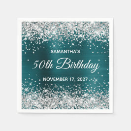 Guardanapo De Papel Silver Glitter Dark Teal Blue Foil 50º Aniversário