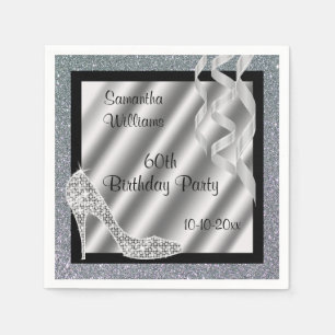 Guardanapo De Papel Silver Glittery Stiletto & Streamers 60º Anivers