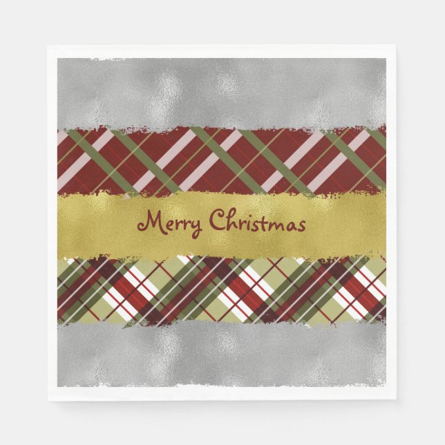 Guardanapo De Papel Silver, Gold And Plaid Paper Napkin (Frente)