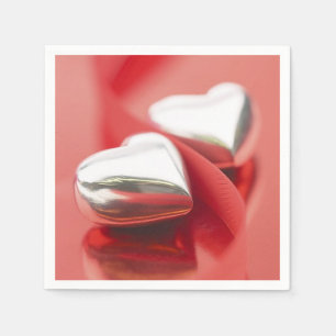 Guardanapo De Papel Silver Hearts Red Ribbons Napkins