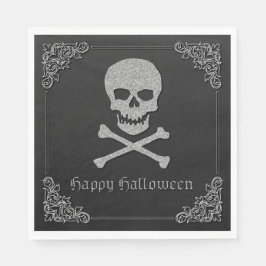 Guardanapo De Papel Silver Skull e Crossbones Halloween