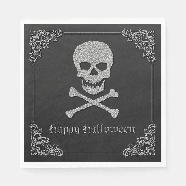 Guardanapo De Papel Silver Skull e Crossbones Halloween (Frente)