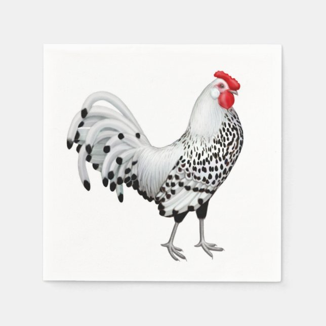 Guardanapo De Papel Silver Spangled Hamburg Rooster Paper Napkins (Frente)