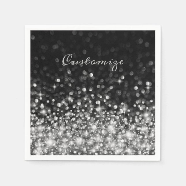 Guardanapo De Papel Silver Sparkle Personalizado (Frente)
