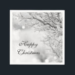 Guardanapo De Papel Silver Sparkle Winter "Happy Christmas"<br><div class="desc">Serviços de festa de Natal personalizados na moda. Serviços elegantes e glamourosos de festas de Natal anuais para eventos familiares, informais ou formais de empresas. Com invernos nuos cobertos de cinzas prateadas e neve com fundo de cinza de prata. Um belo guardanapo sazonal para as férias de Natal. Estes guardanapos...</div>