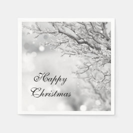 Guardanapo De Papel Silver Sparkle Winter "Happy Christmas"