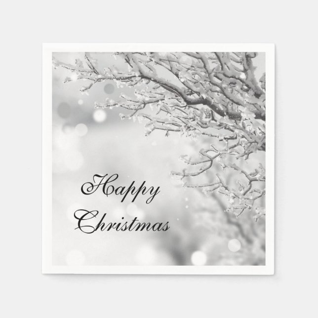 Guardanapo De Papel Silver Sparkle Winter "Happy Christmas" (Frente)