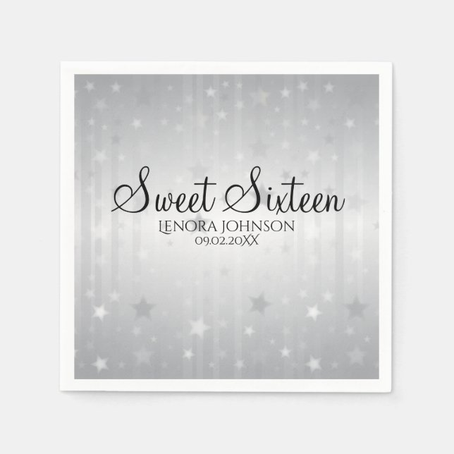 Guardanapo De Papel Silver Stars Elegante Doce 16 (Frente)