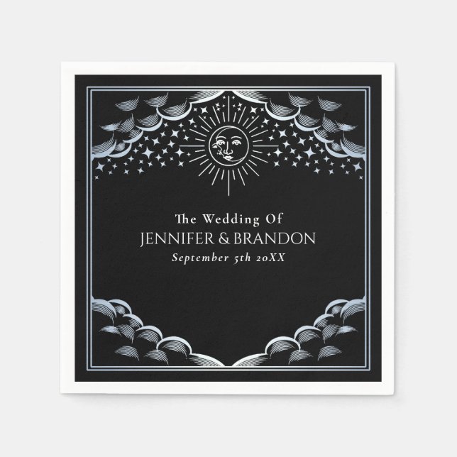 Guardanapo De Papel Silver Sun and Moon Tarot Card Wedding  (Frente)