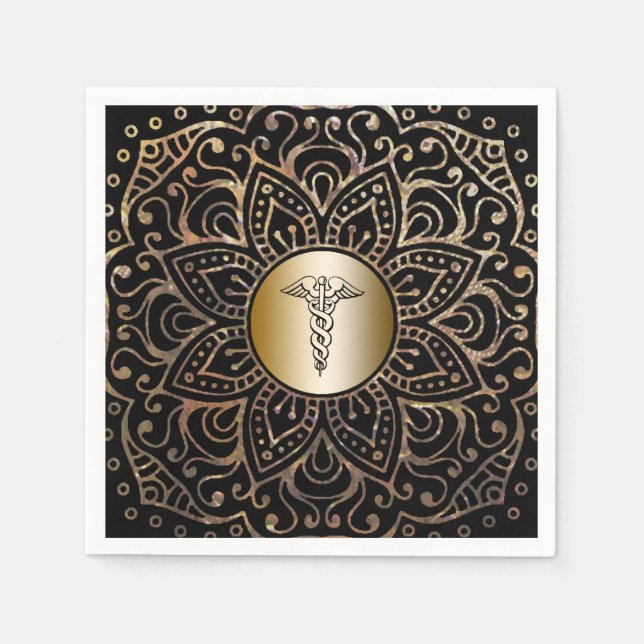 Guardanapo De Papel Símbolo de Cadubo Dourado Negro Médico Enfermeiro  (Frente)