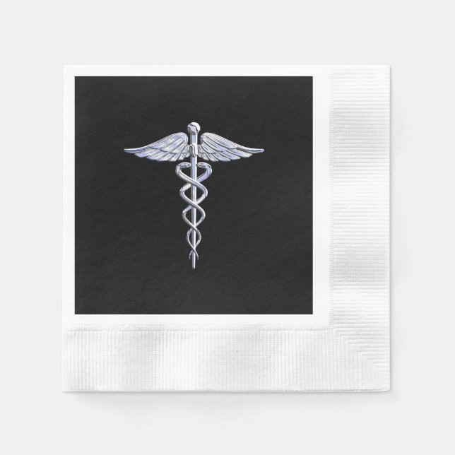 Guardanapo De Papel Símbolo médico de Caduceus a preto (Frente)