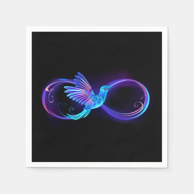 Guardanapo De Papel Símbolo Neon Infinity com Hummingbird brilhante (Frente)