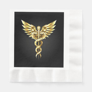 Guardanapo De Papel Símbolo Poligonal Dourado Caduceu