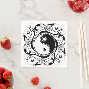 Guardanapo De Papel Símbolo Yin & Yang Estilo de Tatuagem Preto e Bran