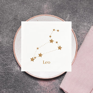 Guardanapo De Papel Símbolo Zodiaco Moderno Leo Dourado Elemento Inc
