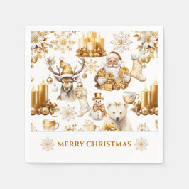 Guardanapo De Papel Símbolos de Natal Dourados e brancos