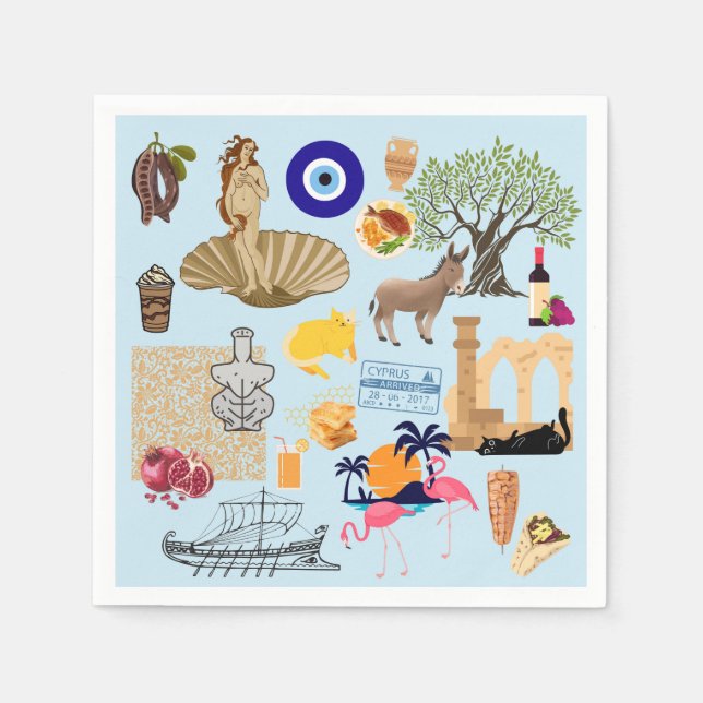 Guardanapo De Papel Símbolos de Viagem do Chipre (Frente)