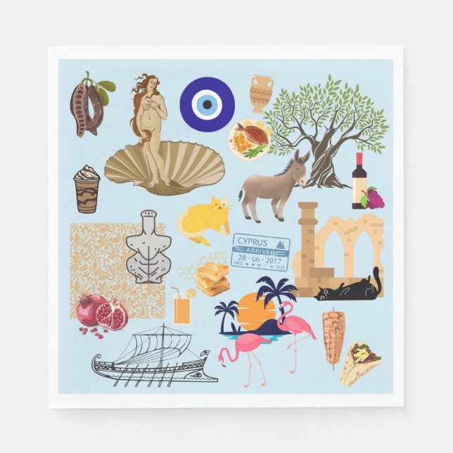 Guardanapo De Papel Símbolos de Viagem do Chipre (Frente)