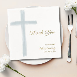 Guardanapo De Papel Simple Blue Cross Thank You Christening Baptism 