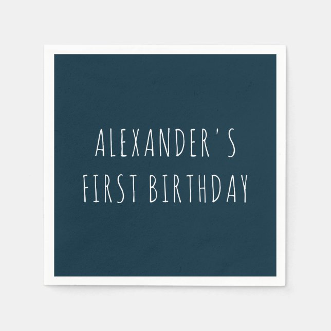 Guardanapo De Papel Simple Bold Dark Blue First Birthday Party (Frente)