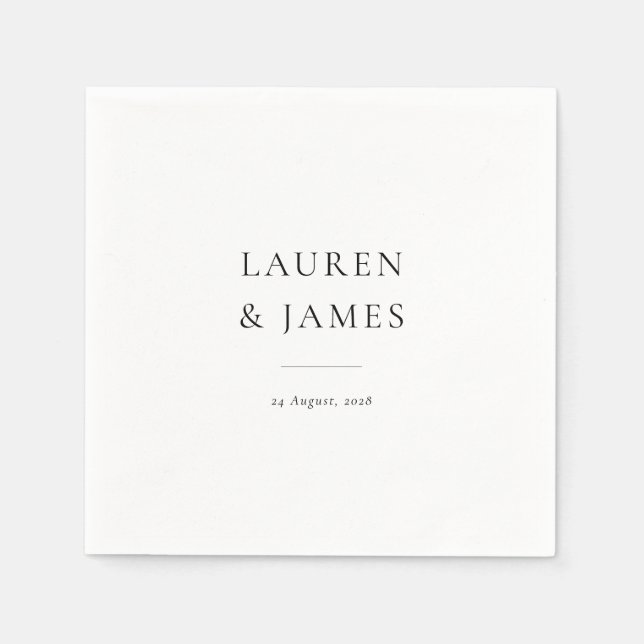 Guardanapo De Papel Simple Classic Couples Name & Date Wedding (Frente)