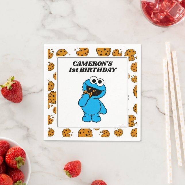 Guardanapo De Papel Simple Cookie Monster 1st Birthday  (Insitu)