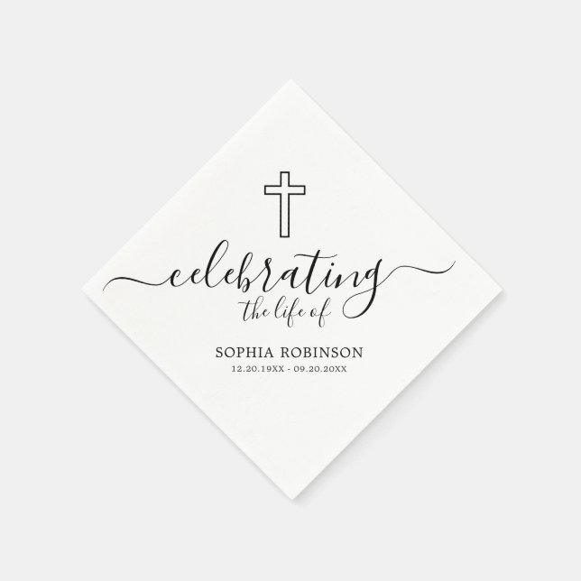 Guardanapo De Papel Simple Cross Elegant Script Funeral Memorial (Canto)