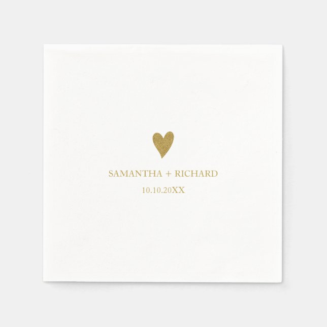 Guardanapo De Papel Simple Elegant Gold Heart Wedding Personalized  (Frente)