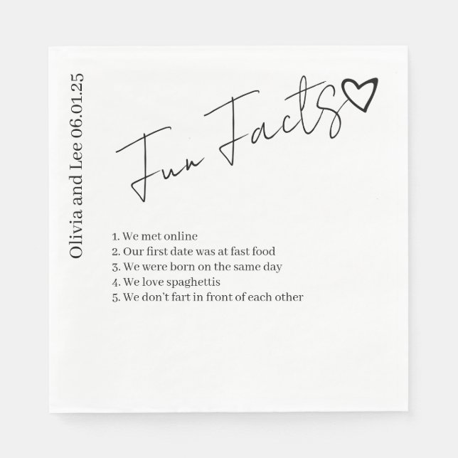 Guardanapo De Papel Simple Engagement Party Fun facts Name Wedding  (Frente)