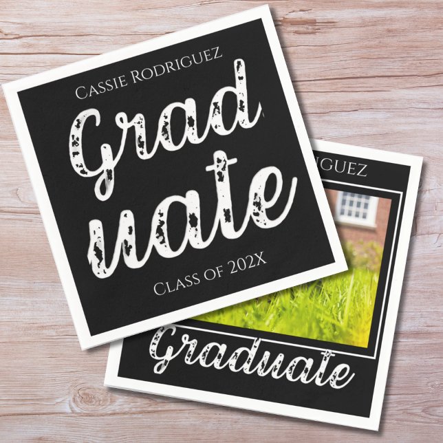 Guardanapo De Papel Simple Modern Calligraphy Graduation Black (Criador carregado)