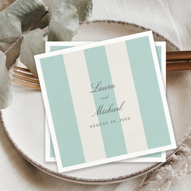 Guardanapo De Papel Simple Pale Teal Cabana Stripes Wedding (Criador carregado)