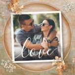 Guardanapo De Papel Simple Script Love Photo Napkins<br><div class="desc">Personalize with your favorite photo,  featuring a beautiful white script font with the word love. Perfect for weddings,  bridal showers,  baby showers,  baptisms,  engagement parties,  anniversary celebrations,  graduations,  birthday get-togethers and other special events throughout the year! Designed by Thisisnotme©</div>