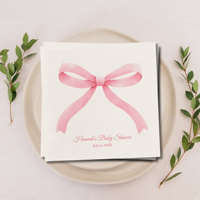 Guardanapo De Papel Simples Arco Rosa Girly Chá de fraldas Napkins (Simple Pink Bow Girly Baby Shower Napkins)