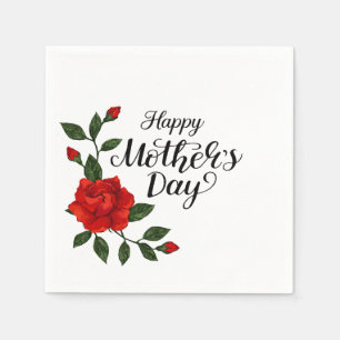 Guardanapo De Papel Simples Calligrafia Floral do Dia das Mães Feliz
