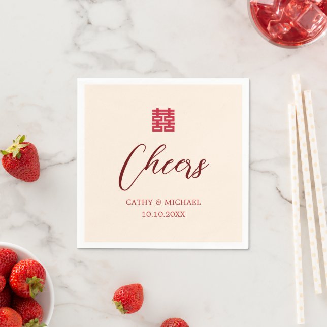 Guardanapo De Papel Simples casamento chinês moderno vermelho bege (Insitu)