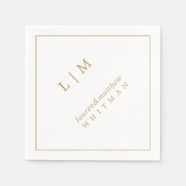 Guardanapo De Papel Simples Casamento Dourado Monograma Elegante
