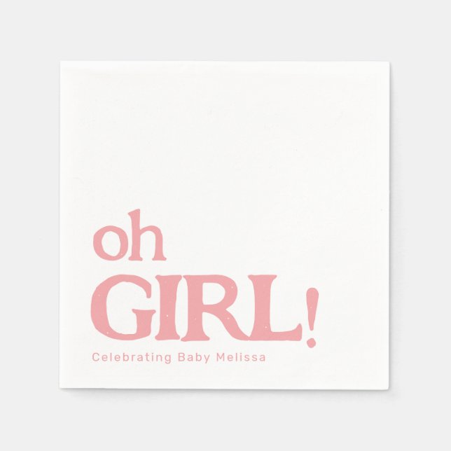 Guardanapo De Papel Simples Chá de fraldas Rosa Oh Rapariga (Frente)