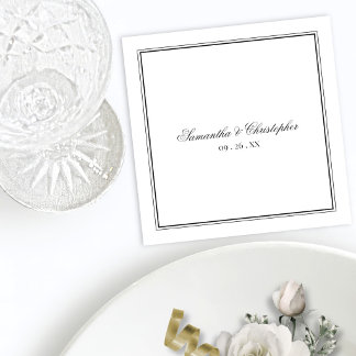 Guardanapo De Papel Simples Elegância Preto e Branco Casamento com Let