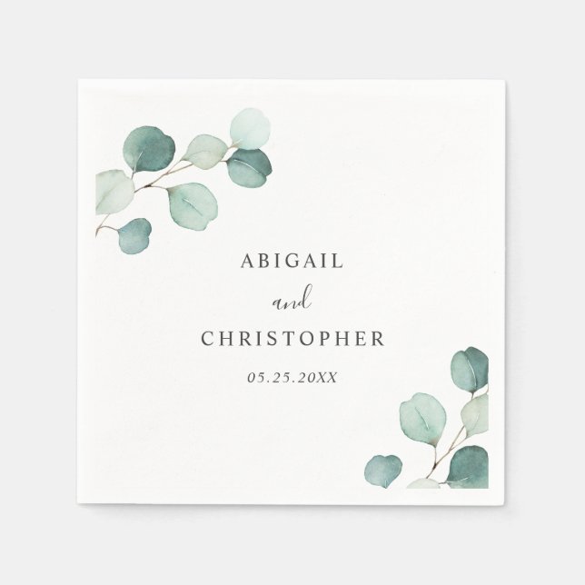 Guardanapo De Papel Simples Elegância Verde Rústico Casamento de Eucal (Frente)