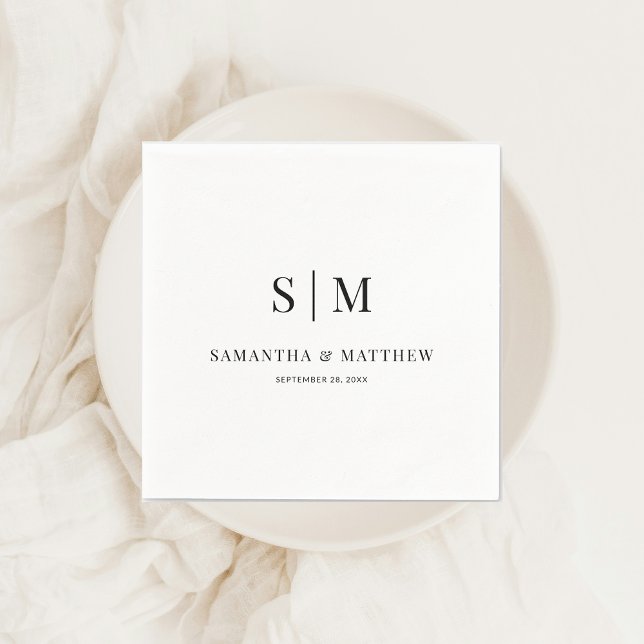Guardanapo De Papel Simples Elegante Ampersand Casal Iniciais Casament (Simple Elegant Couple Monogram Wedding Napkin)