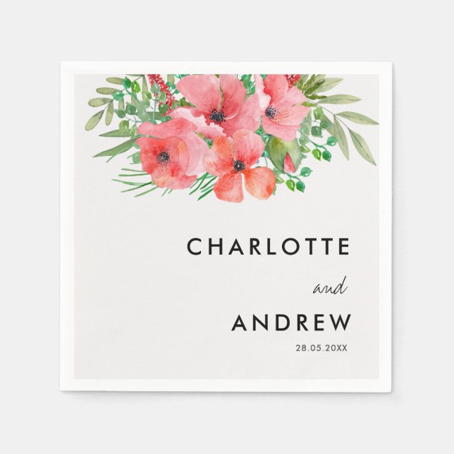 Guardanapo De Papel Simples, elegante, flores (Frente)