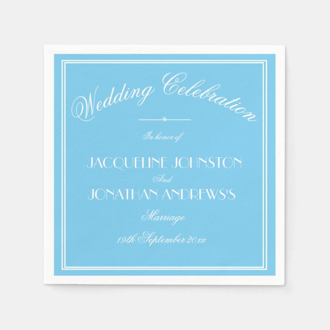 Guardanapo De Papel Simples Elegantes Azul Água e Branco Casamento de  (Frente)