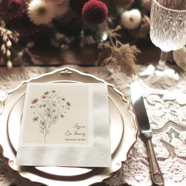 Guardanapo De Papel Simples Elegantes Flores Selvagens Casamento Boho  (Criador carregado)