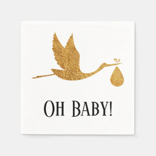 Guardanapo De Papel Simples Faux Dourada Stork com Chá "Oh Baby"
