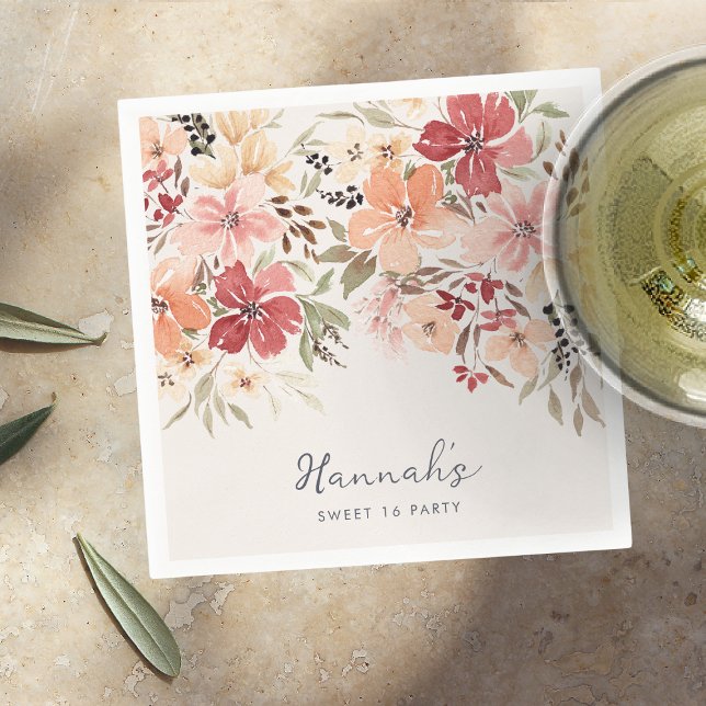 Guardanapo De Papel Simples Floral Sweet 16 Aniversário (Criador carregado)