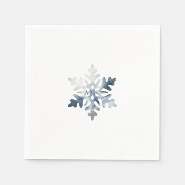 Guardanapo De Papel Simples Icy Blue Snowflake Monograma Coctail (Frente)